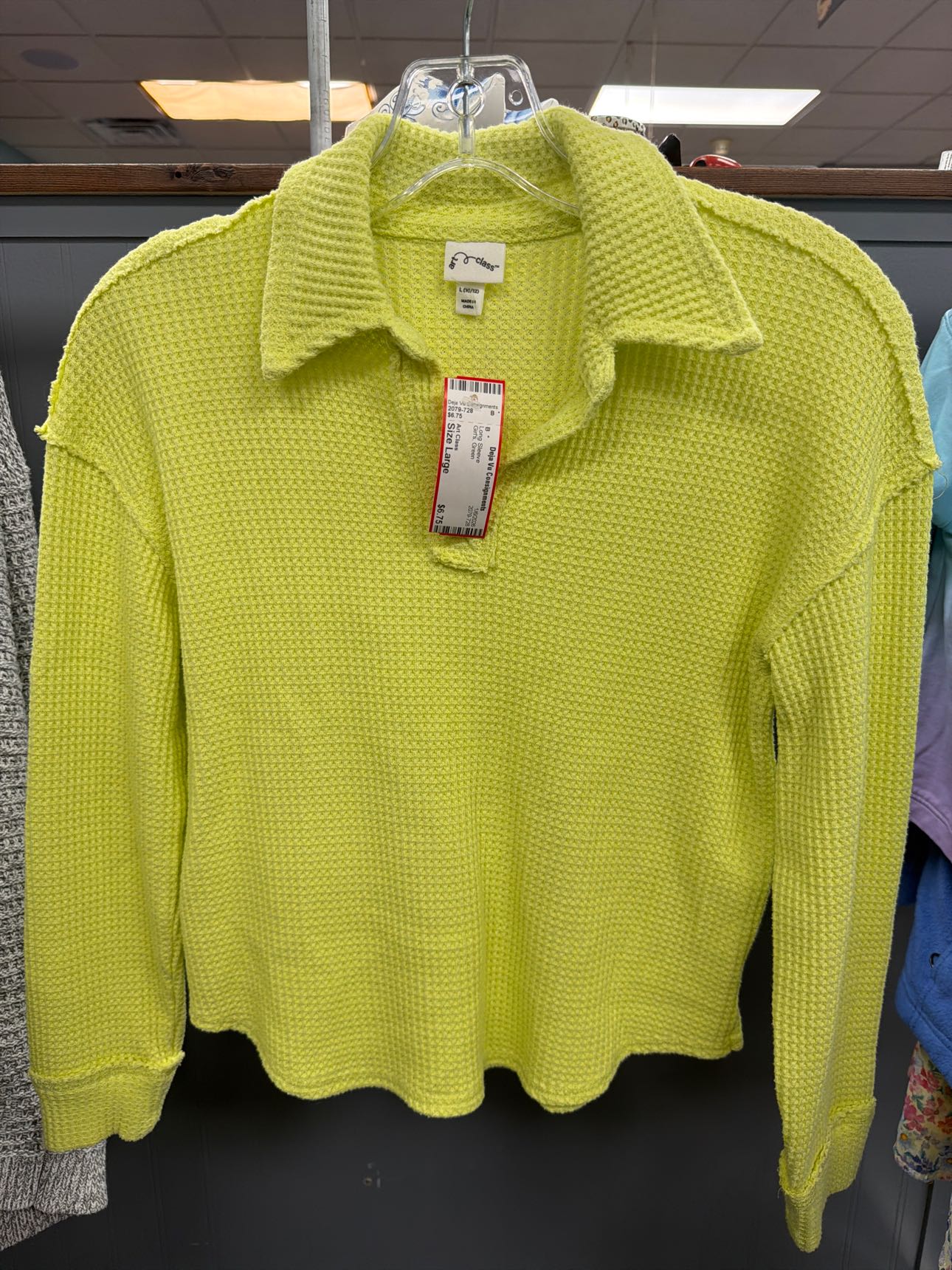 Girl's Size Large Art Class Green Long Sleeve