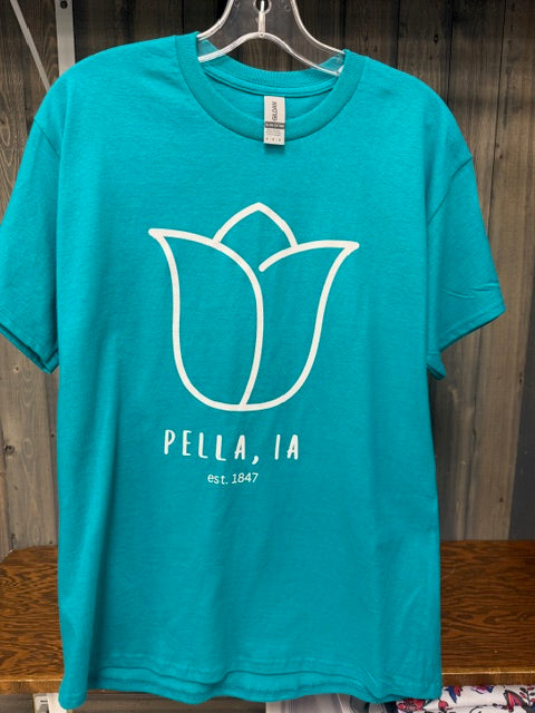 Unisex Size Small Pella Teal T-shirt with Tulip