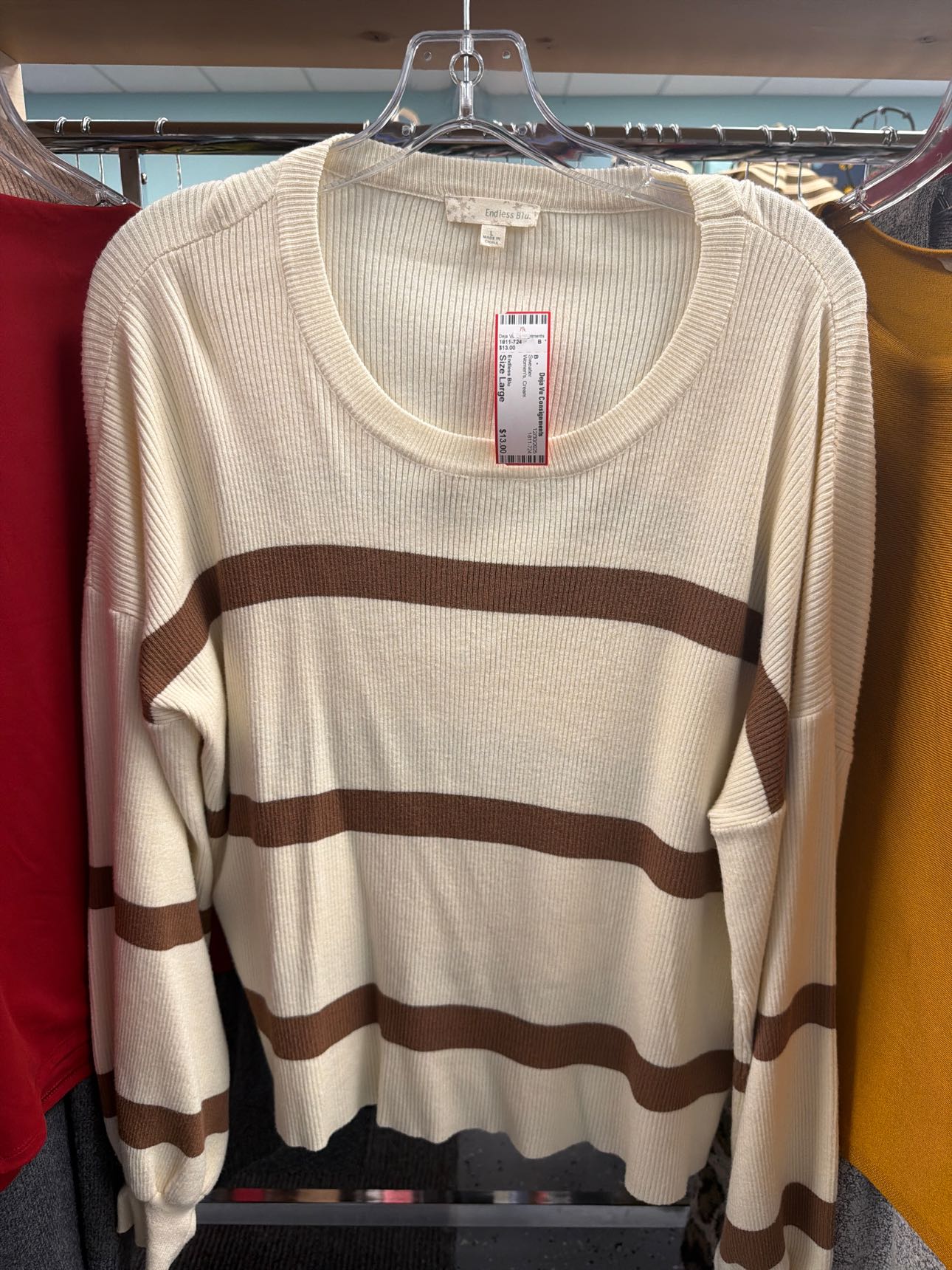 Women's Size Large Endless Blu Cream Sweater